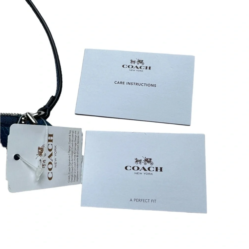 COACH Corner Wristlet Blue Leather Shearling-Trim 8 x 5 Pouch Wallet